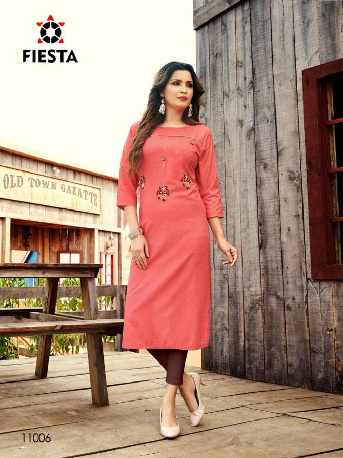 Fiesta Work Culture Latest Casual Wear Designer Three Fourth Sleeve Kurtis Collection
